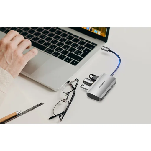 USB-C - USB-C Dokkoló Állomás, 3x USB3.0, PD 0,15m Vention TNDHB, szürke - 3