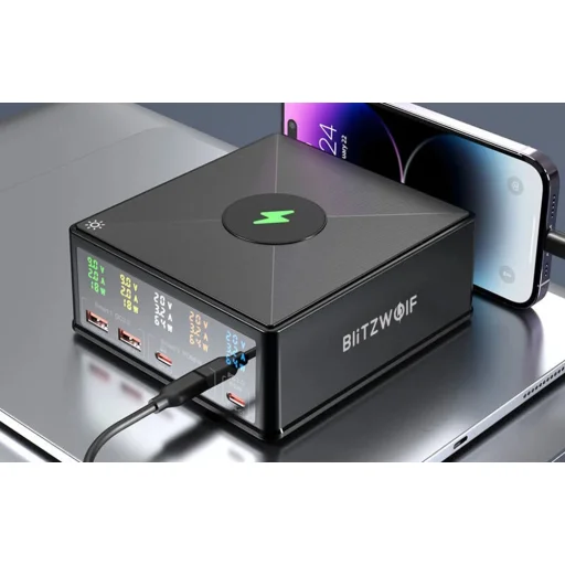 Blitzwolf 868H Hálózati töltő, 2xUSB-A, 3xUSB type-C, 160W (fekete) - 7
