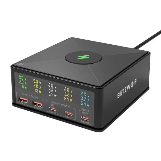 Blitzwolf 868H Hálózati töltő, 2xUSB-A, 3xUSB type-C, 160W (fekete) - 1