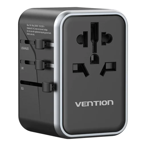 Vention FJFB0 GaN 2xUSB-C 2xUSB-A univerzális utazó adapter 65W (fekete) - 2
