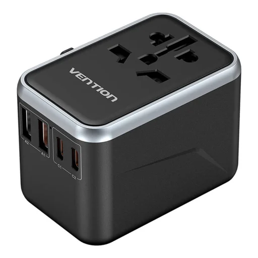 Vention FJFB0 GaN 2xUSB-C 2xUSB-A univerzális utazó adapter 65W (fekete) - 3