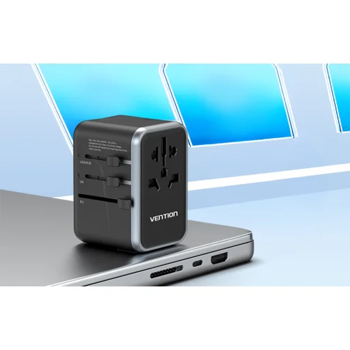 Vention FJFB0 GaN 2xUSB-C 2xUSB-A univerzális utazó adapter 65W (fekete) - 10
