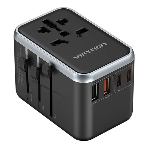 Vention FJFB0 GaN 2xUSB-C 2xUSB-A univerzális utazó adapter 65W (fekete) - 1