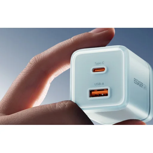 Yueqi 70W GaN USB-C + USB-A hálózati töltő (kék), - 4