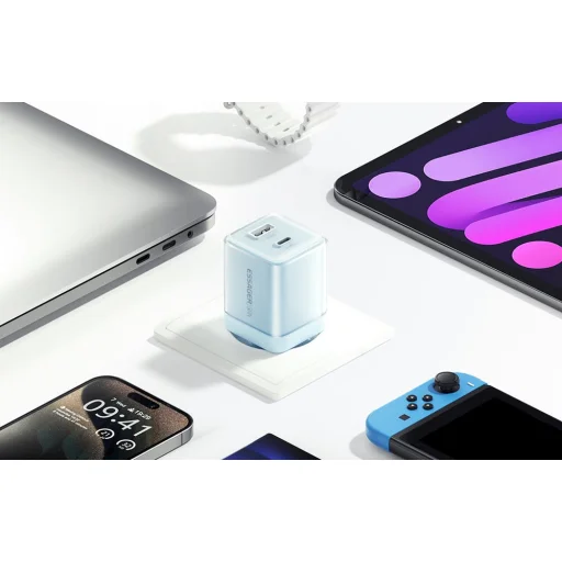 Yueqi 70W GaN USB-C + USB-A hálózati töltő (kék), - 2