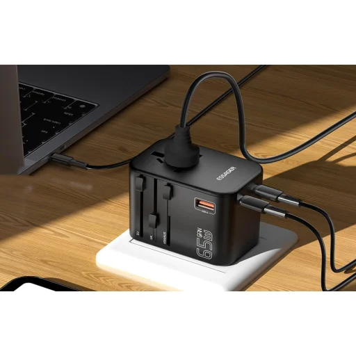 Utazó fali töltő, Essager, ECT65-LT01-Z, 65W (fekete) - 7