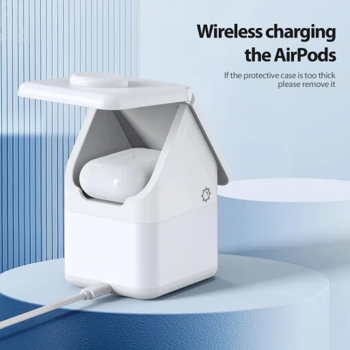 W20 4 az 1-ben ház alakú mágneses vezeték nélküli töltőállomás 15W fehér - 5