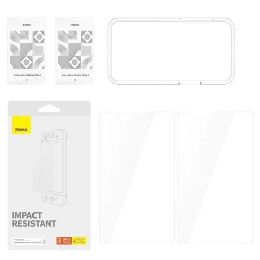2x Baseus Crystal edzett üveg Nintendo Switch OLED 2021 + felszerelő készlet - átlátszó üvegfólia - 7