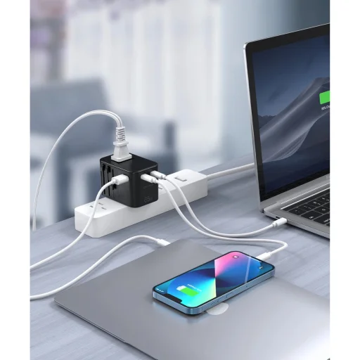 Choetech PD5009-BK GaN EU/US/UK/AU Utazási Adapter 2x USB-C USB-A 65W PD - Fekete - 7