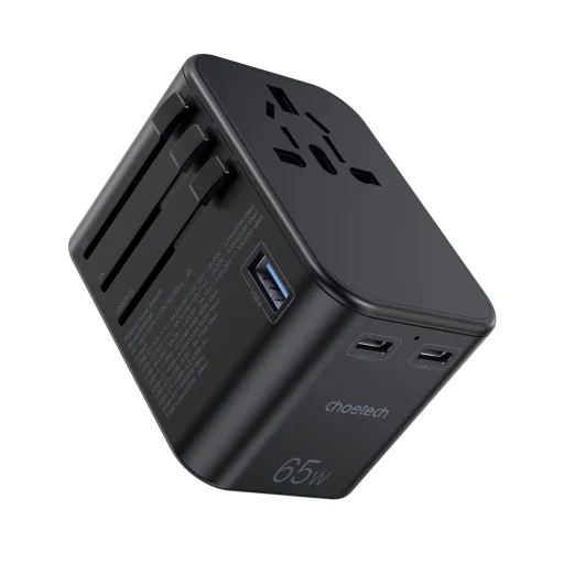 Choetech PD5009-BK GaN EU/US/UK/AU Utazási Adapter 2x USB-C USB-A 65W PD - Fekete - 1