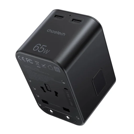 Choetech PD5009-BK GaN EU/US/UK/AU Utazási Adapter 2x USB-C USB-A 65W PD - Fekete - 2