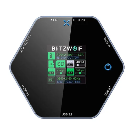 Blitzwolf BW-TH16 8 az 1-ben USB-C dokkolóállomás 100W LCD intelligens kijelző - 2