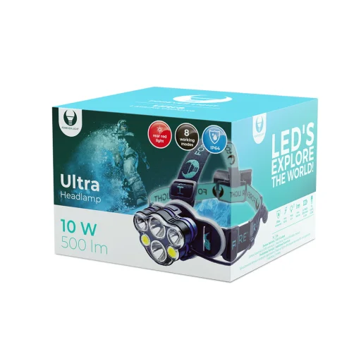 LED Fejlámpa Ultra T6 2x 10W + XP-E 2x 3W 500lm 2x 18650 1200mAh Li-Ion Örök Fény - 1
