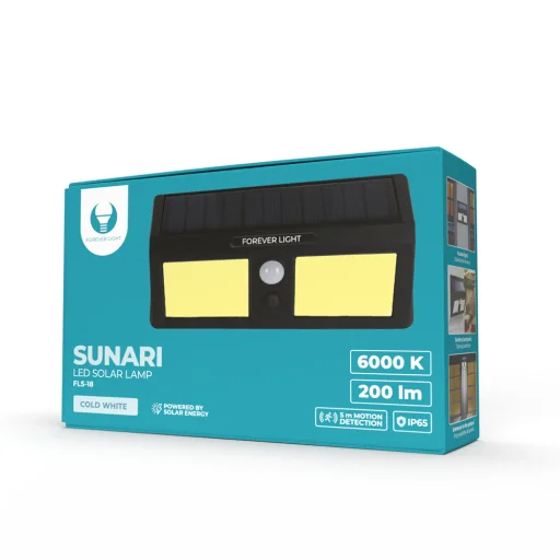 SUNARI Napelemes Lámpa LED FLS-18 COB PIR 3W 200lm 800mAh Li-Ion Örök Fény - 7