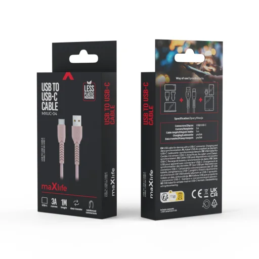 Maxlife MXUC-04 kábel USB - USB-C 1,0 m 3A rózsaszín - 6