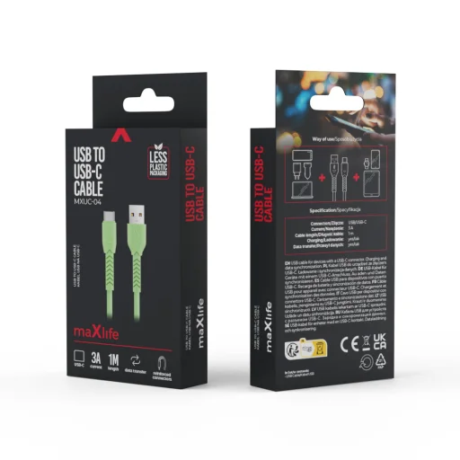 Maxlife MXUC-04 kábel USB - USB-C 1,0 m 3A zöld - 3