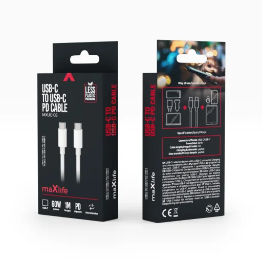 Maxlife MXUC-05 kábel USB-C - USB-C 1,0 m 60W fehér - 7