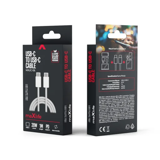 Maxlife MXUC-06 USB-C - USB-C 1,0 m 20W szürke nejlon kábel - 5