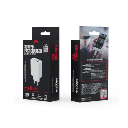 Maxlife MXTC-10-30AC PD QC töltő 1x USB-C 1x USB 30W fehér - 7