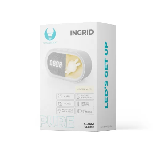 Ébresztőóra LED Nyuszis éjjeli fénnyel PURE FNL-05 INGRID fehér hosszú Forever Light - 4