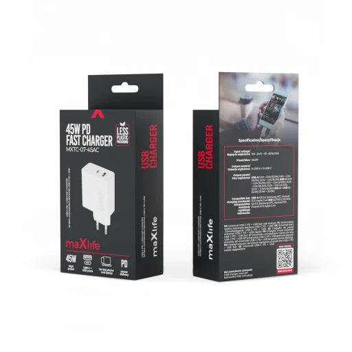 Maxlife MXTC-07-45AC PD QC töltő 1x USB-C 1x USB 45W fehér - 5