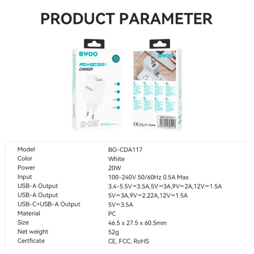 BWOO 18W fali töltő BO-CDA117 USB-C, USB-A - 13