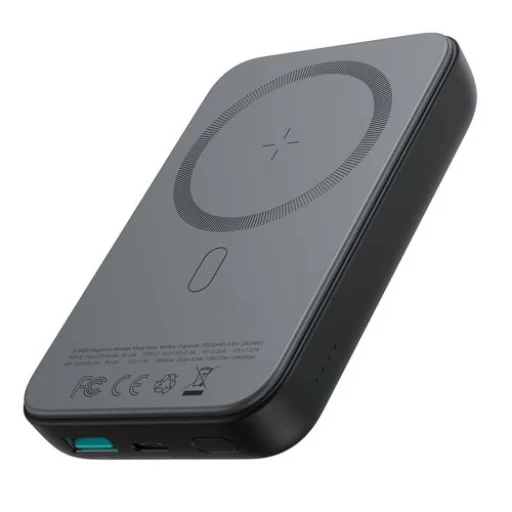 Joyroom Power Bank Mágneses Vezeték nélküli töltés, MagSafe, C+U, PD 20W, 10000 mAh, USB - Lightning kábellel (0,25m) Fekete (JR-W020) - 1