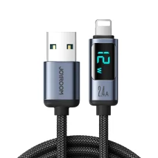 Lightning - USB A 2.4A 1.2m kábel LED kijelzővel Joyroom S-AL012A16 - fekete