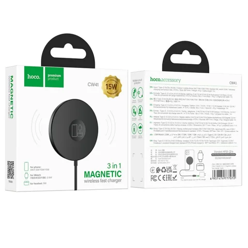 HOCO vezeték nélküli töltő 3 az 1-ben Type C kompatibilis MagSafe 15W CW41 fekete - 3
