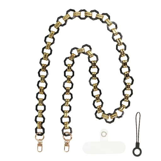 Nyakba akasztható pánt telefonhoz 0809 fekete-arany - 1
