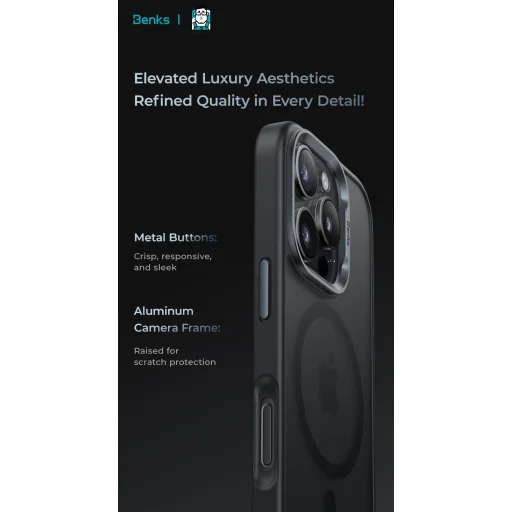  iPhone 16 Pro Max Fekete Benks Mágneses Köd Tok Fém Keret tok - 9