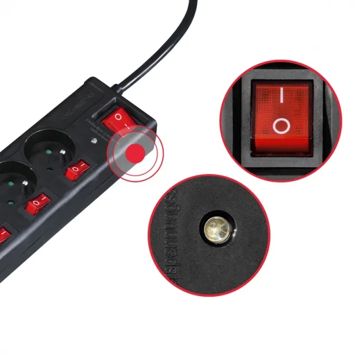 Hama 6-aljzatos túlfeszültségvédős elosztó 1.4m kapcsolókkal - fekete - 3