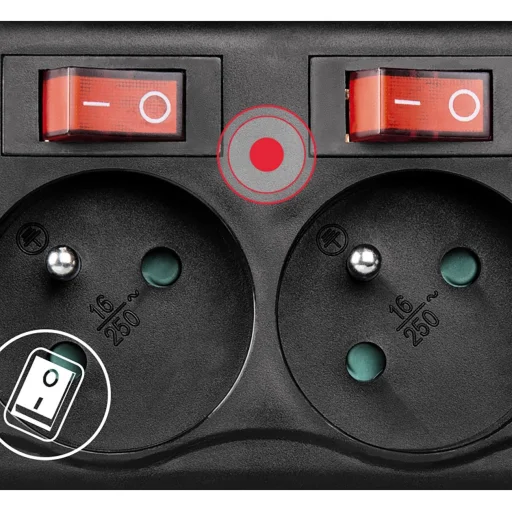 Hama 6-aljzatos túlfeszültségvédős elosztó 1.4m kapcsolókkal - fekete - 4