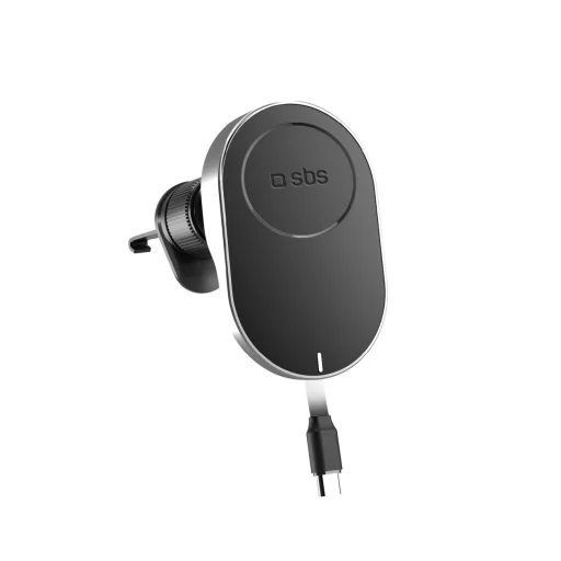 SBS TESUPP15WRETRACABL vezeték nélküli töltős autós telefontartó visszahúzható kábellel kompatibilis a MagSafe-vel - Fekete - 1