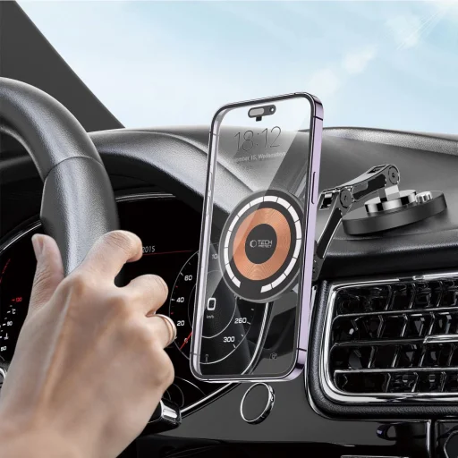 TECH-PROTECT MM15W-V8 mágneses Magsafe műszerfalra szerelhető autós telefontartó vezeték nélküli töltő 15W fekete - 5