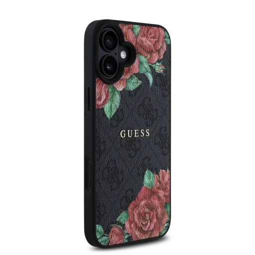  iPhone 16 fekete Guess PU Leather 4G Roses MagSafe tok - 4