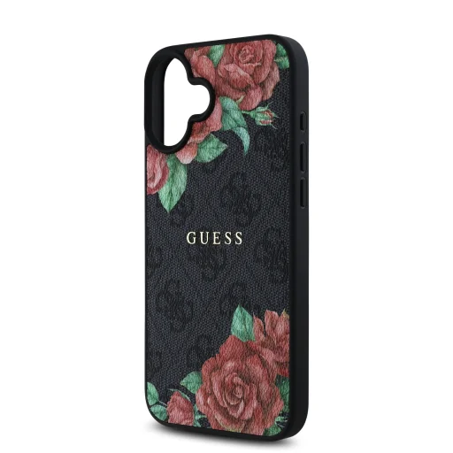  iPhone 16 fekete Guess PU Leather 4G Roses MagSafe tok - 5