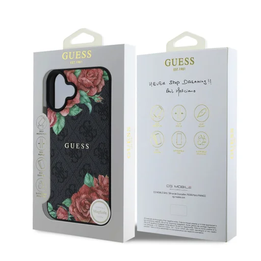  iPhone 16 fekete Guess PU Leather 4G Roses MagSafe tok - 7