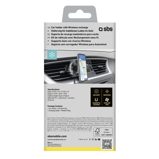 SBS TESUPFANWIR15W 15W vezeték nélküli töltésre képes autós telefontartó hűtéssel - fekete - 2