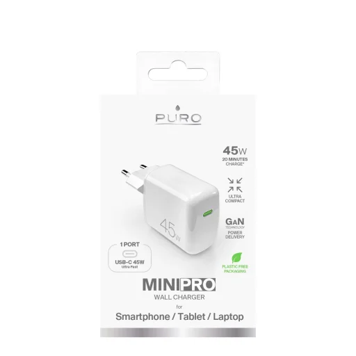 Puro Super Mini 45W PD GaN USB-C Fali Töltő - Fehér - 2