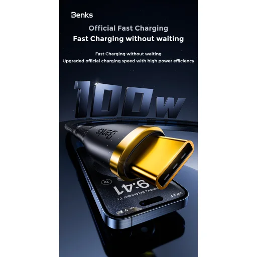 Benks D47 fonott kábel - Type C - Type C - PD 100W 1 méter fehér - 3