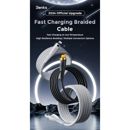 Benks D47 fonott kábel - Type C - Type C - PD 100W 1 méter fehér - 4