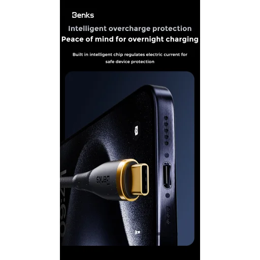 Benks D47 fonott kábel - Type C - Type C - PD 100W 1 méter fehér - 8