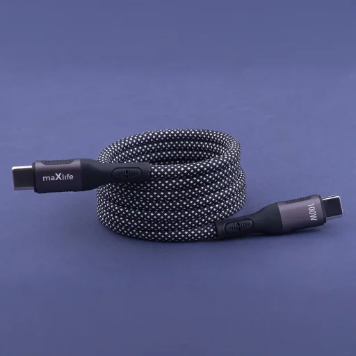 Maxlife MXUC-11 mágneses kábel USB-C - USB-C 1,0 m 100W fekete nylon - 2