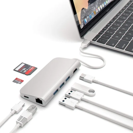 Satechi Aluminium Type-C Multi-Port Adapter (HDMI 4K,3x USB 3.0,MicroSD,Ethernet) - Silver - 5