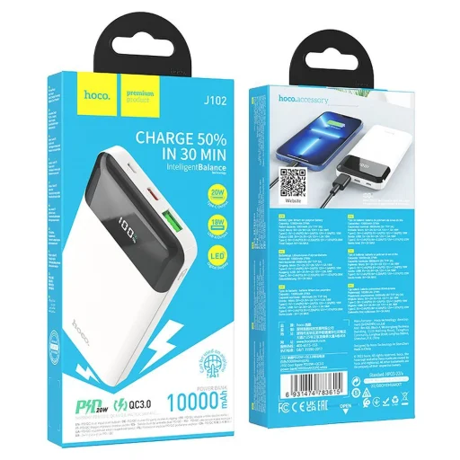 HOCO powerbank 10000 mAh PD QC3.0 3A 20W J102 fehér - 3