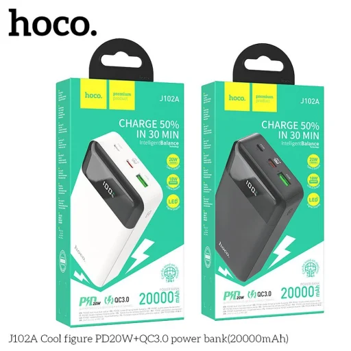 HOCO powerbank 20000 mAh PD QC3.0 3A 20W J102A fekete - 6