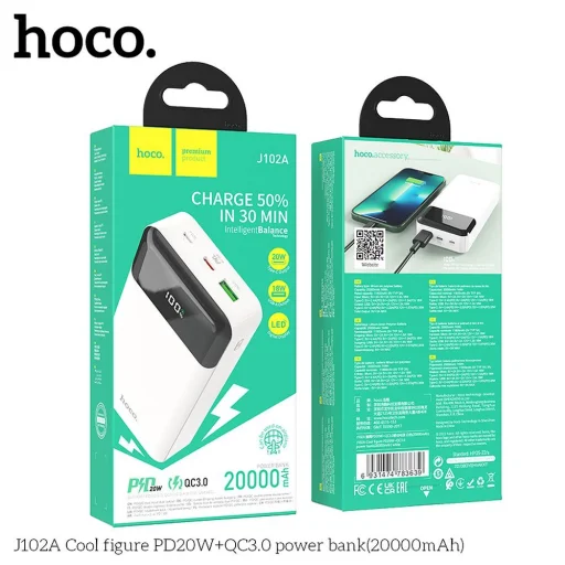 HOCO powerbank 20000 mAh PD QC3.0 3A 20W J102A fehér - 7