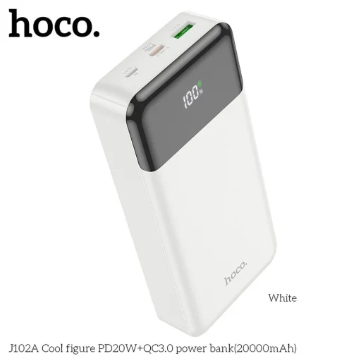 HOCO powerbank 20000 mAh PD QC3.0 3A 20W J102A fehér - 3
