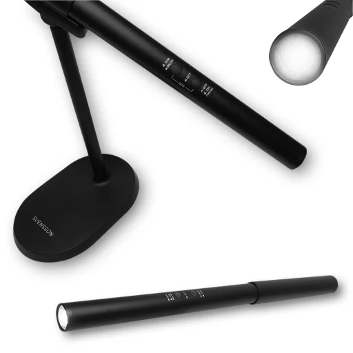 Svensson Asztali lámpa/zseblámpa 2in1 AMSTERDAM mágneses-levehető 8W fekete - 2